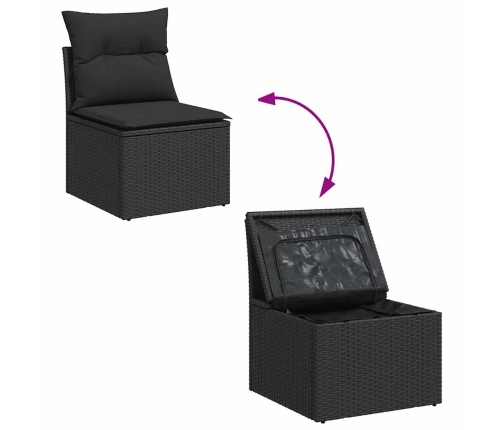 vidaXL 10-daļīgs dārza dīvāna komplekts, matrači, melna PE rotangpalma