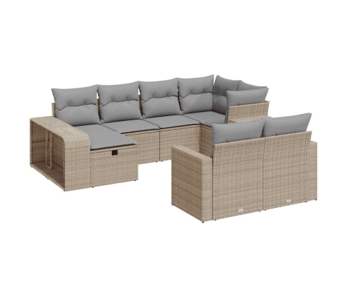 vidaXL 10-daļīgs dārza dīvāna komplekts, matrači, bēša PE rotangpalma