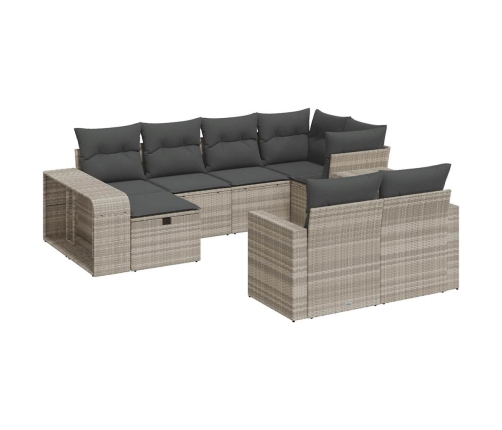 vidaXL 10-daļīgs dārza dīvāna komplekts ar matračiem, pelēka PE pinums