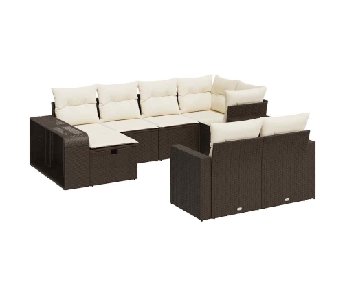 vidaXL 10-daļīgs dārza dīvāna komplekts, matrači, brūna PE rotangpalma