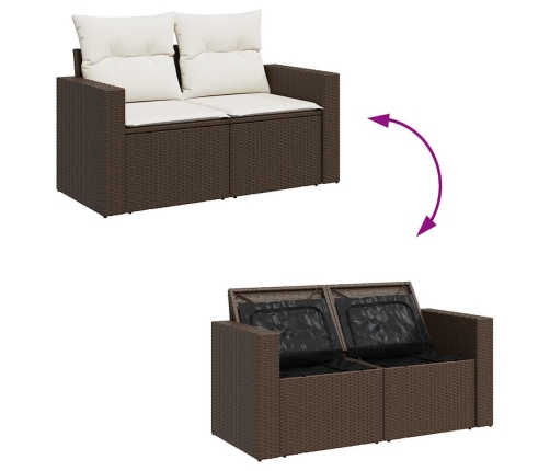 vidaXL 10-daļīgs dārza dīvāna komplekts, matrači, brūna PE rotangpalma