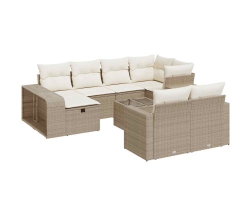 vidaXL 11-daļīgs dārza dīvāna komplekts, matrači, bēša PE rotangpalma