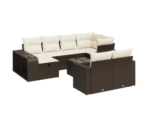 vidaXL 11-daļīgs dārza dīvāna komplekts, matrači, brūna PE rotangpalma