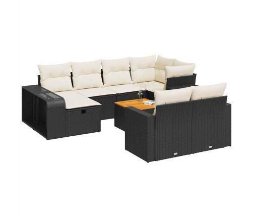 vidaXL 11-daļīgs dārza dīvāna komplekts, matrači, melna PE rotangpalma