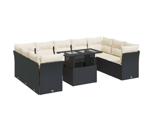 vidaXL 10-daļīgs dārza dīvāna komplekts, matrači, melna PE rotangpalma