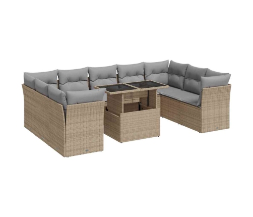 vidaXL 10-daļīgs dārza dīvāna komplekts, matrači, bēša PE rotangpalma