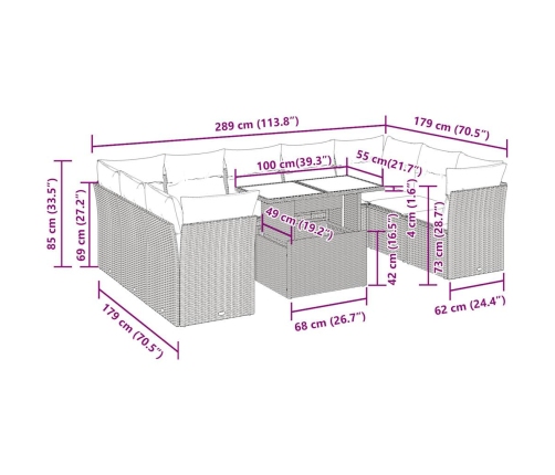 vidaXL 10-daļīgs dārza dīvāna komplekts, matrači, bēša PE rotangpalma