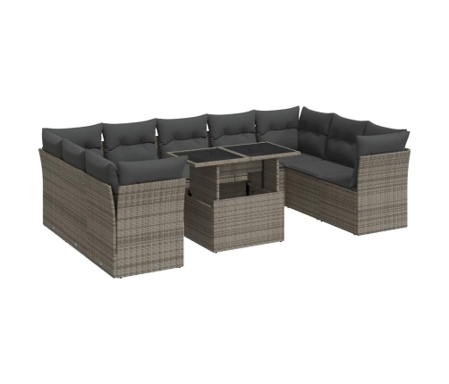 10-Daļīgs Dārza Dīvāna Komplekts Ar Matračiem, Pelēks Pe Pinums Vidaxl