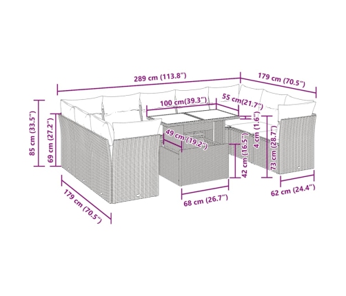 10-Daļīgs Dārza Dīvāna Komplekts Matrači Pelēka Pe Rotangpalma Vidaxl