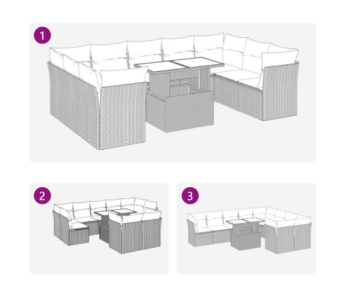 10-Daļīgs Dārza Dīvāna Komplekts Matrači Pelēka Pe Rotangpalma Vidaxl
