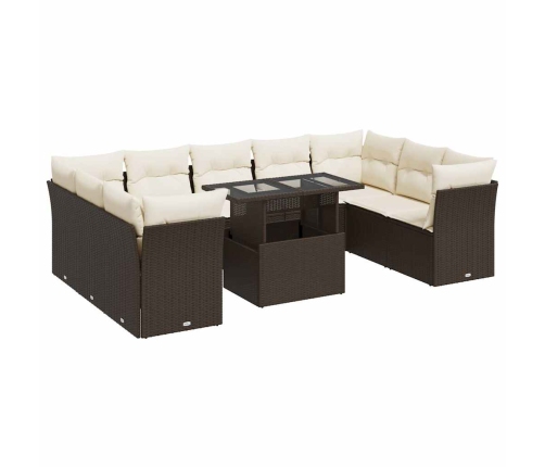 vidaXL 10-daļīgs dārza dīvāna komplekts, matrači, brūna PE rotangpalma