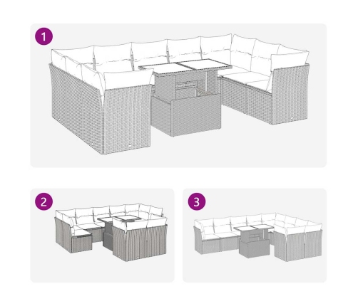 vidaXL 10-daļīgs dārza dīvāna komplekts, matrači, brūna PE rotangpalma