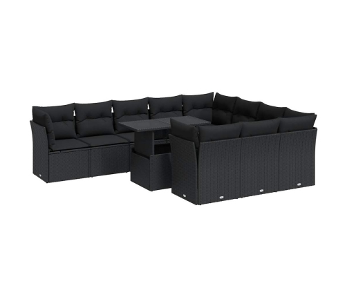 vidaXL 11-daļīgs dārza dīvāna komplekts, matrači, melna PE rotangpalma