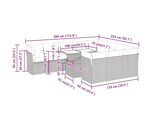 11-Daļīgs Dārza Dīvāna Komplekts Ar Matračiem, Pelēks Pe Pinums Vidaxl