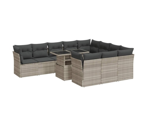 vidaXL 11-daļīgs dārza dīvāna komplekts ar matračiem, pelēka PE pinums