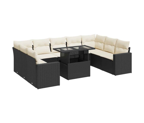 vidaXL 10-daļīgs dārza dīvāna komplekts, matrači, melna PE rotangpalma