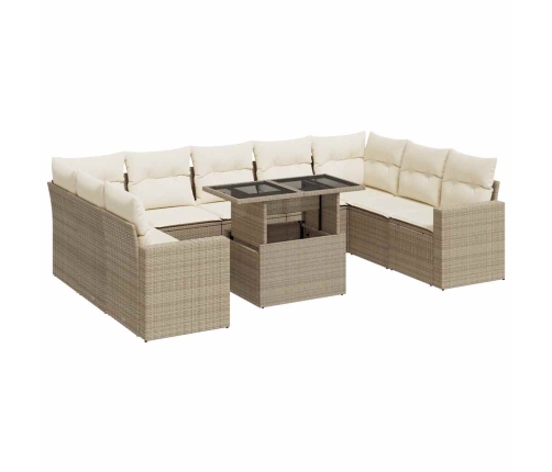 10-Daļīgs Dārza Dīvāna Komplekts, Matrači, Bēša Pe Rotangpalma Vidaxl