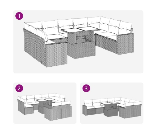 10-Daļīgs Dārza Dīvāna Komplekts, Matrači, Bēša Pe Rotangpalma Vidaxl