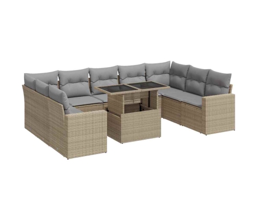 vidaXL 10-daļīgs dārza dīvāna komplekts, matrači, bēša PE rotangpalma