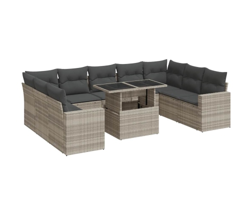 vidaXL 10-daļīgs dārza dīvāna komplekts ar matračiem, pelēka PE pinums