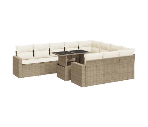 vidaXL 11-daļīgs dārza dīvāna komplekts, matrači, bēša PE rotangpalma