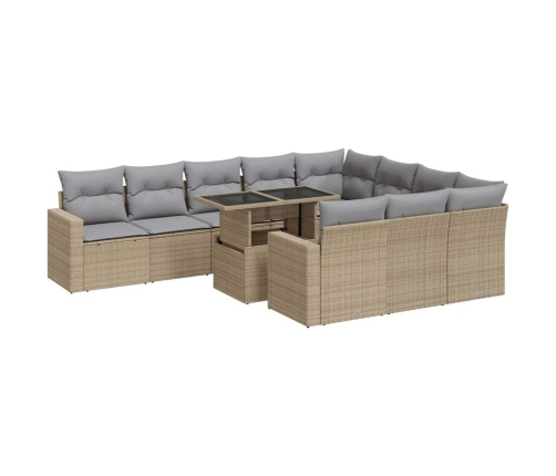 vidaXL 11-daļīgs dārza dīvāna komplekts, matrači, bēša PE rotangpalma