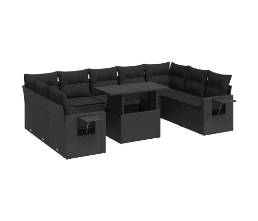 vidaXL 10-daļīgs dārza dīvāna komplekts, matrači, melna PE rotangpalma