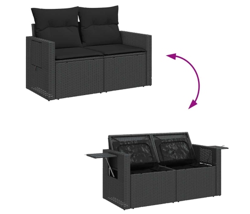 vidaXL 10-daļīgs dārza dīvāna komplekts, matrači, melna PE rotangpalma