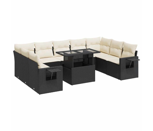 vidaXL 10-daļīgs dārza dīvāna komplekts, matrači, melna PE rotangpalma
