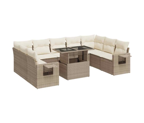 vidaXL 10-daļīgs dārza dīvāna komplekts, matrači, bēša PE rotangpalma