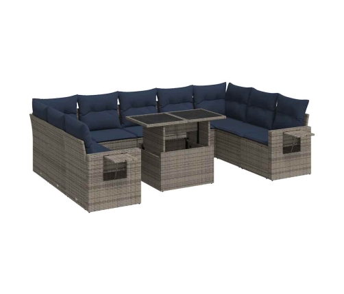 10-Daļīgs Dārza Dīvāna Komplekts Matrači Pelēka Pe Rotangpalma Vidaxl