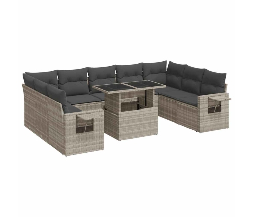 vidaXL 10-daļīgs dārza dīvāna komplekts ar matračiem, pelēka PE pinums