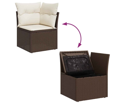 vidaXL 11-daļīgs dārza dīvāna komplekts, matrači, brūna PE rotangpalma