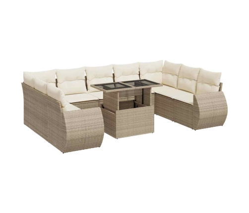 vidaXL 10-daļīgs dārza dīvāna komplekts, matrači, bēša PE rotangpalma