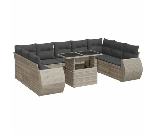 vidaXL 10-daļīgs dārza dīvāna komplekts ar matračiem, pelēka PE pinums