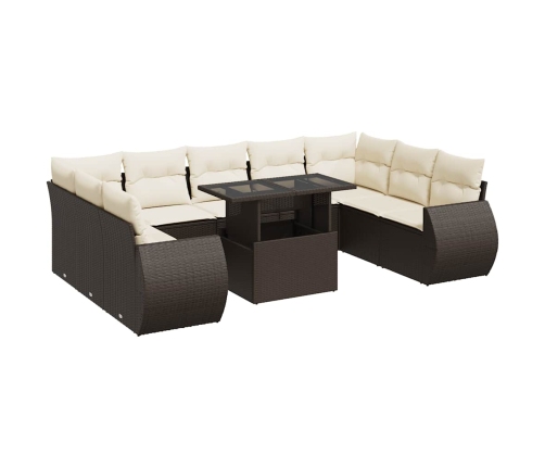 vidaXL 10-daļīgs dārza dīvāna komplekts, matrači, brūna PE rotangpalma