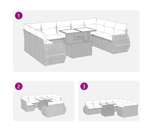 vidaXL 10-daļīgs dārza dīvāna komplekts, matrači, brūna PE rotangpalma