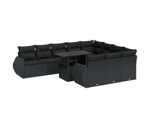 vidaXL 11-daļīgs dārza dīvāna komplekts, matrači, melna PE rotangpalma