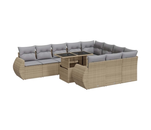 vidaXL 11-daļīgs dārza dīvāna komplekts, matrači, bēša PE rotangpalma