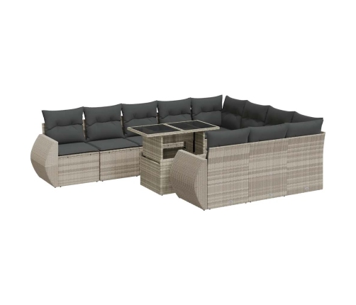 11-Daļīgs Dārza Dīvāna Komplekts Ar Matračiem, Pelēka Pe Pinums Vidaxl