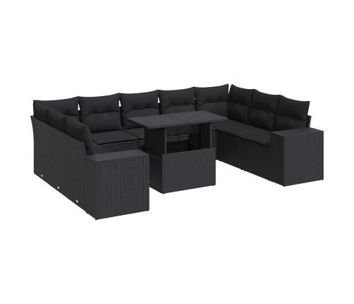 vidaXL 10-daļīgs dārza dīvāna komplekts, matrači, melna PE rotangpalma