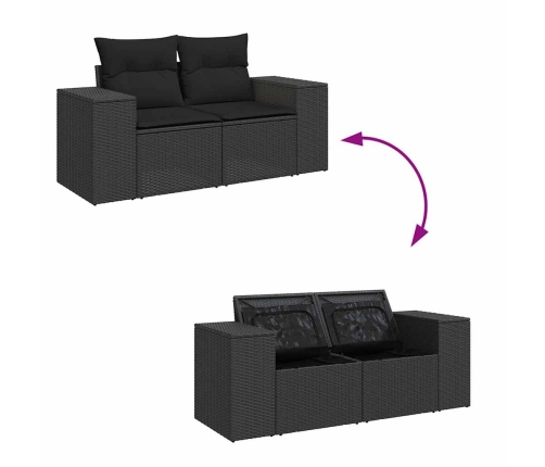 vidaXL 10-daļīgs dārza dīvāna komplekts, matrači, melna PE rotangpalma