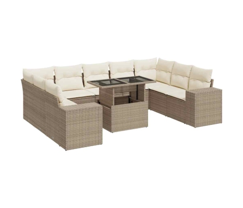 vidaXL 10-daļīgs dārza dīvāna komplekts, matrači, bēša PE rotangpalma