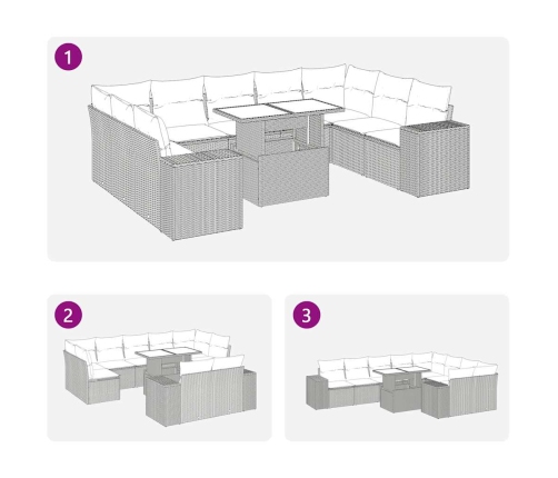 vidaXL 10-daļīgs dārza dīvāna komplekts, matrači, bēša PE rotangpalma