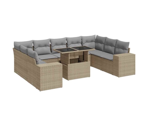 10-Daļīgs Dārza Dīvāna Komplekts, Matrači, Bēša Pe Rotangpalma Vidaxl