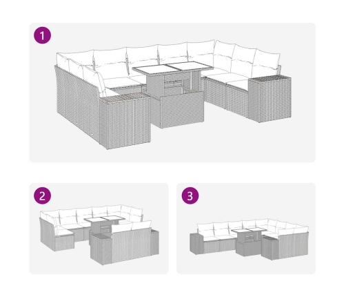 10-Daļīgs Dārza Dīvāna Komplekts, Matrači, Bēša Pe Rotangpalma Vidaxl