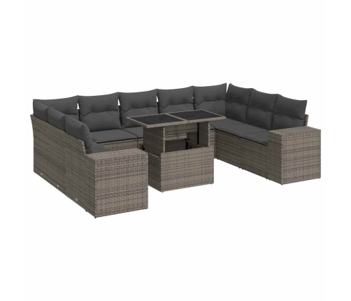 vidaXL 10-daļīgs dārza dīvāna komplekts ar matračiem, pelēks PE pinums