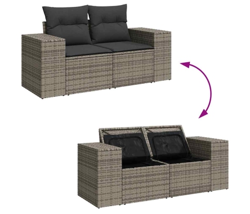 vidaXL 10-daļīgs dārza dīvāna komplekts ar matračiem, pelēks PE pinums