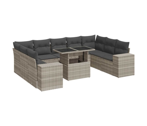 vidaXL 10-daļīgs dārza dīvāna komplekts ar matračiem, pelēka PE pinums