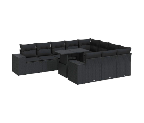 vidaXL 11-daļīgs dārza dīvāna komplekts, matrači, melna PE rotangpalma